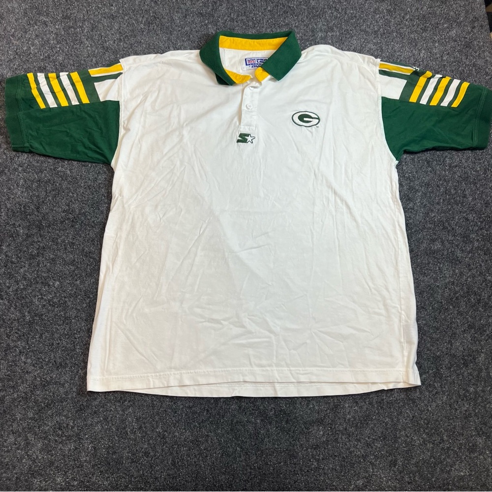 Vintage Starter Green Bay Packers Polo Shirt Mens XL NFL Green Gold